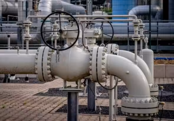 Pipes of the gas storage plant Reckrod, part of Nord Stream 1, near Eiterfeld, central Germany, photographed on July 14, 2022. Photo: Michael Probst/AP.