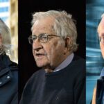 From left to right: John Pilger, Noam Chomsky and Chris Hedges, all three of them have condemned the media propaganda on the war in Ukraine. Photo composition by author.
