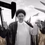 Photo composition showing from left to right Russian President Vladimir Putin, Iran President Ebrahim Raisi and Turkish President Recep Tayyip Erdoğan, in the background an oil well, wheat, missiles and drones. Photo: The Cradle.