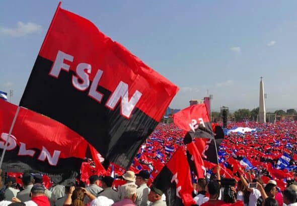 FSLN flags at a massive rally in Managua on July 19, commemorating the victory of the Sandinista revolution. Photo: Radio Nicaragua.