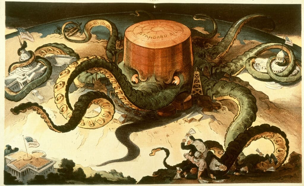 A 1904 cartoon depicting Standard Oil as an evil octopus. Creator: Keppler, Udo J.