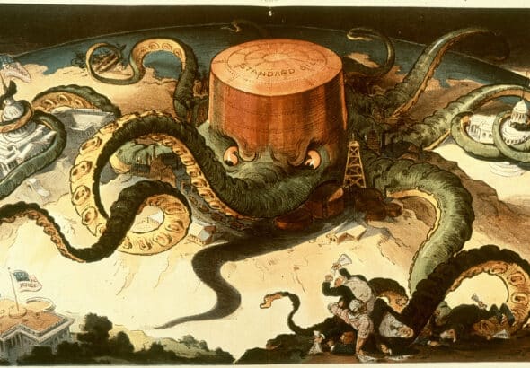 A 1904 cartoon depicting Standard Oil as an evil octopus. Creator: Keppler, Udo J.