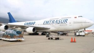 The Boeing 747-300 of Venezuelan cargo airline Emtrasur grounded in Argentina. Photo: HispanTV.