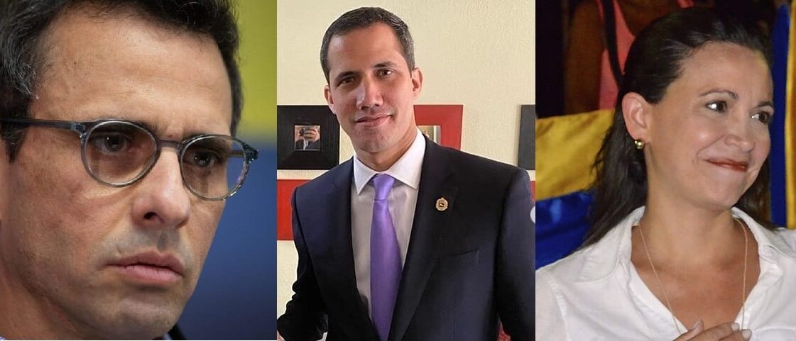 Venezuelan opposition politicians (left to right) Henrique Capriles, Juan Guaidó, and María Corina Machado. Photo composition by Orinoco Tribune.