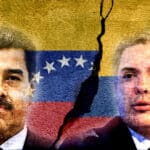 Photo composition with images of Iván Duque and President Nicolás Maduro with their countries' respective flags in the background. Photo: Infobae.