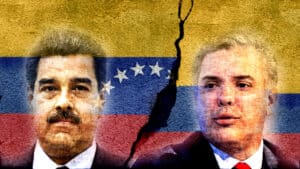 Photo composition with images of Iván Duque and President Nicolás Maduro with their countries' respective flags in the background. Photo: Infobae.