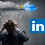 Person with a dark cloud pouring rain only over his head, accompanied with social media platform logos. File photo