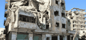 City block in Syria destroyed by US bombing. File photo.