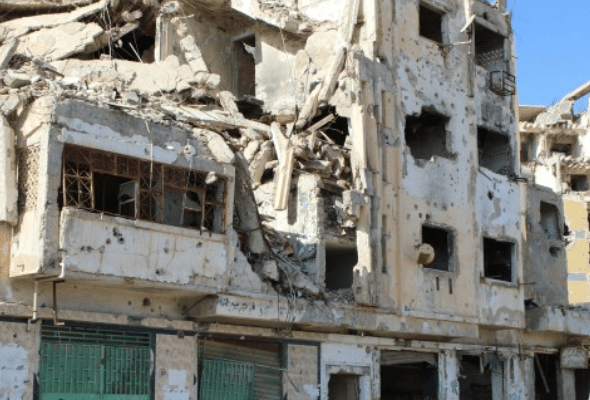 City block in Syria destroyed by US bombing. File photo.