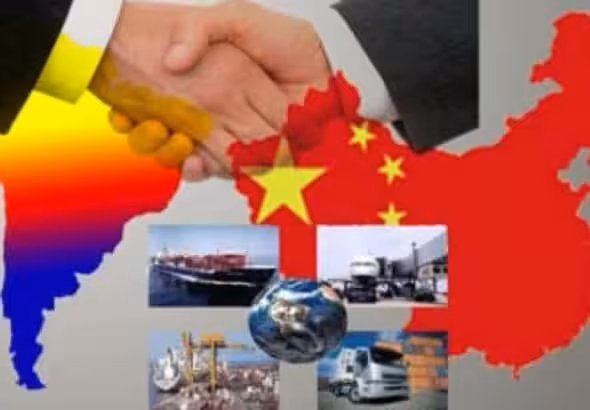 Photographic composition showing Latin America and China united by two hands. File photo.