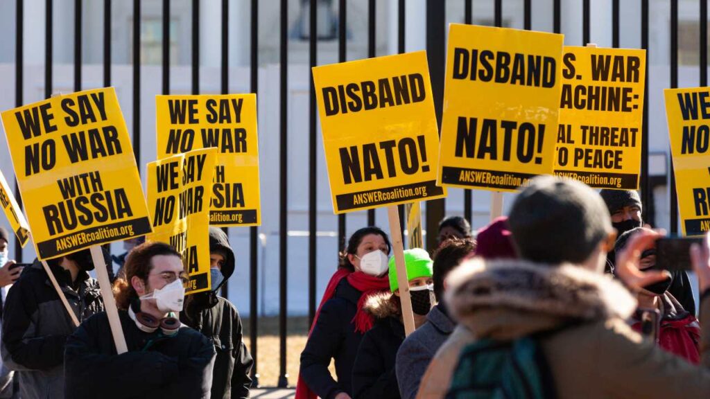 Protest against the policies of the North Atlantic Treaty Organization (NATO). File photo.