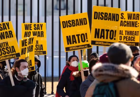 Protest against the policies of the North Atlantic Treaty Organization (NATO). File photo.