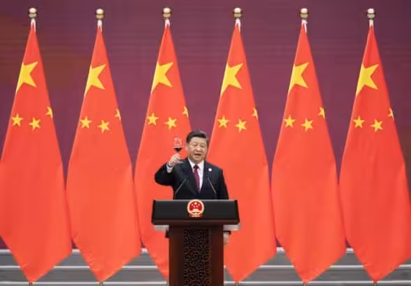 Chinese President Xi Jinping raises a toast at the second Belt and Road Forum in Beijing in April. Photo: Kyodo