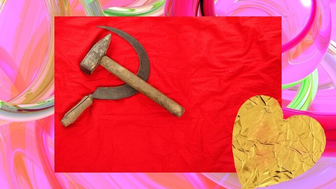Photo composition showing a Soviet Union flag next to a golden heart. Photo: Midwestern Marx.