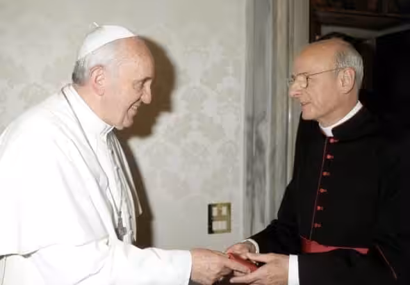 Fernando Ocáriz, prelate of Opus Dei, together with Pope Francis in 2017. File photo.