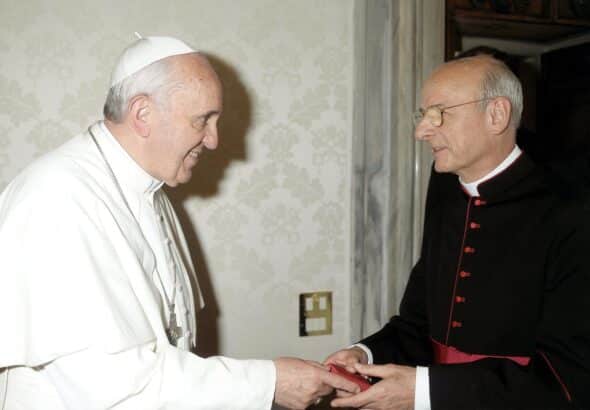 Fernando Ocáriz, prelate of Opus Dei, together with Pope Francis in 2017. File photo.