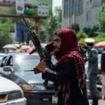 Taliban fighters reportedly fired into the air to disperse a protest by women demanding "bread, work and freedom" on Saturday in Kabul. Photo: Getty Images/Nava Jamshidi.