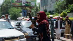 Taliban fighters reportedly fired into the air to disperse a protest by women demanding "bread, work and freedom" on Saturday in Kabul. Photo: Getty Images/Nava Jamshidi.