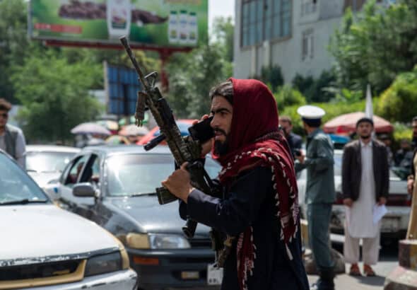 Taliban fighters reportedly fired into the air to disperse a protest by women demanding "bread, work and freedom" on Saturday in Kabul. Photo: Getty Images/Nava Jamshidi.