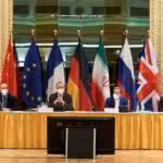 Representatives of the EU (L) and Iran (R) attend the Iran nuclear talks at the Grand Hotel in Vienna, Austria, on April 06, 2021. Photo: Getty Images.