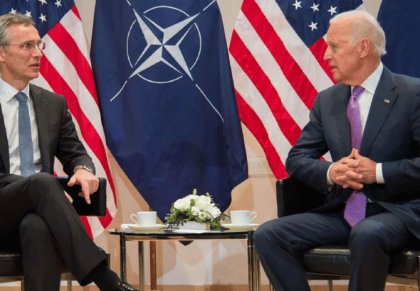 NATO Secretary General Jens Stoltenberg (left) and US President Joe Biden (right) in a meeting. File photo.