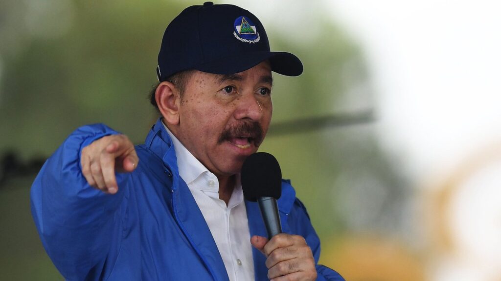 Nicaraguan President Daniel Ortega speaking at a public event in 2018. File photo.