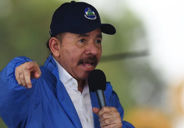 Nicaraguan President Daniel Ortega speaking at a public event in 2018. File photo.