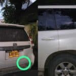Evidence of gunshots on an SUV in Petro's staff motorcade. Photo: Colombian Army.
