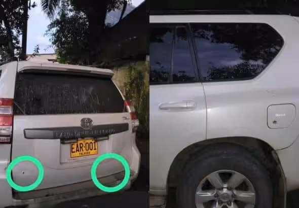 Evidence of gunshots on an SUV in Petro's staff motorcade. Photo: Colombian Army.