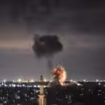 Explosion recorded over Gaza during a night Israeli air strike. Photo: Twitter/@bara_lafi.