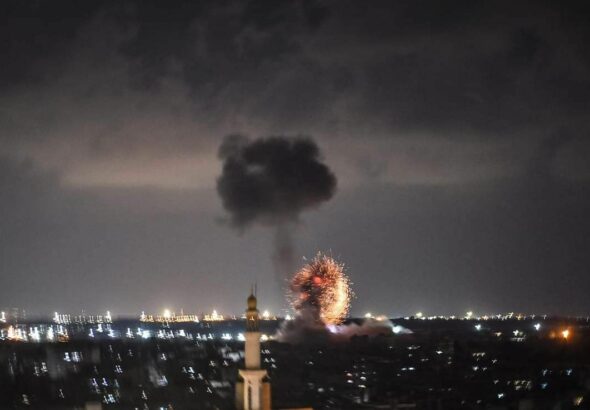Explosion recorded over Gaza during a night Israeli air strike. Photo: Twitter/@bara_lafi.