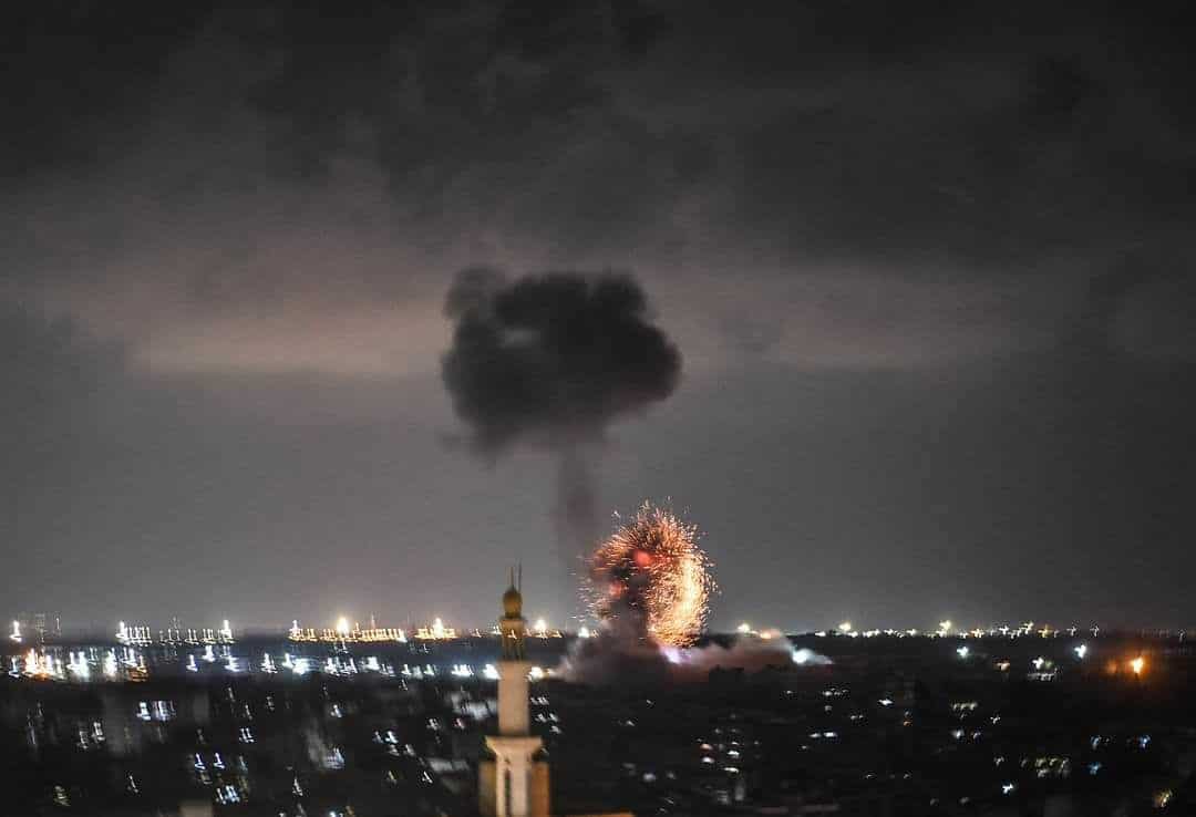 Explosion recorded over Gaza during a night Israeli air strike. Photo: Twitter/@bara_lafi.