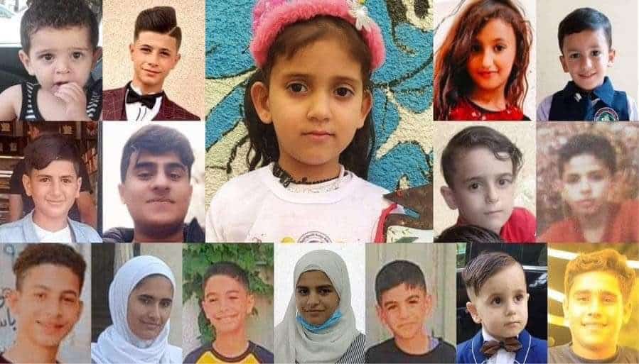 Images of several Palestinian children killed during Israeli bombing in the Gaza Strip between August 5 and 7, 2022. Photo: MEE.