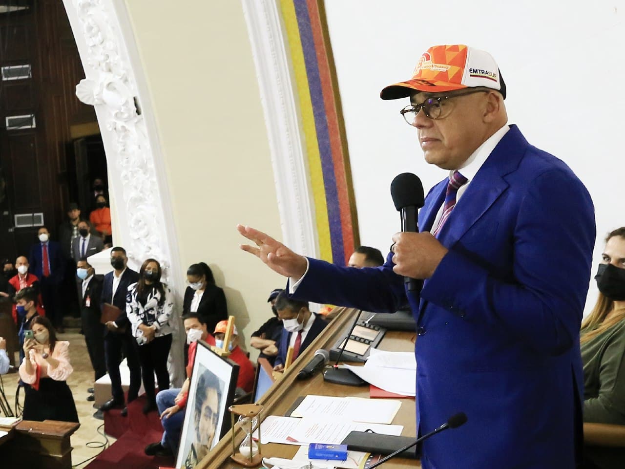 Venezuela's National Assembly President Jorge Rodríguez during a debate about Argentina and Washington's attempt to rob another Venezuelan asset, the Boeing 747-300 belonging to cargo company EMTRASUR. Photo: HispanTV.
