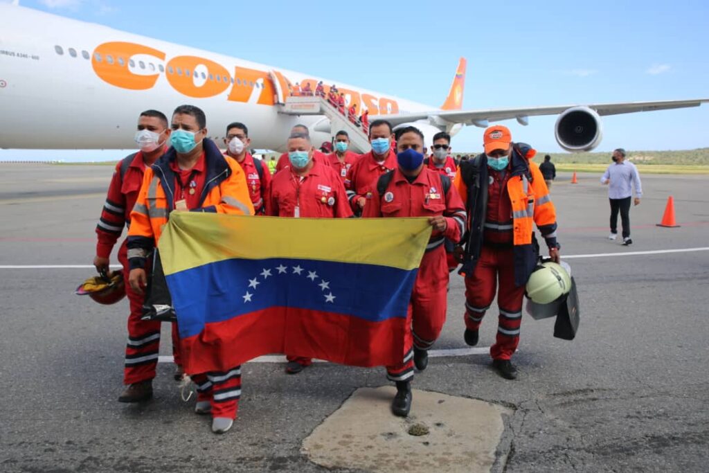 Venezuelan firefighters arriving to Venezuela after helping the Cuban people extinguishing the Matanzas fire. Photo: Twitter/@PDVSA.