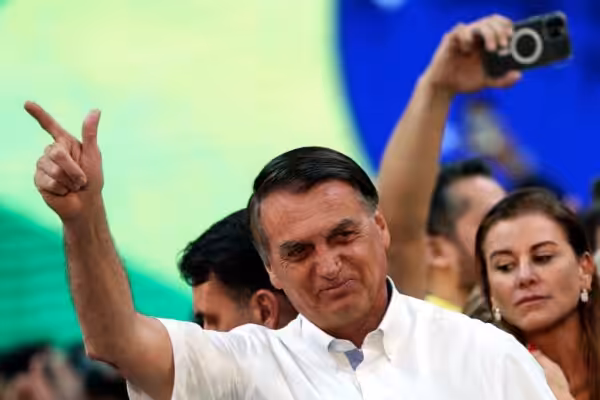 President of Brazil Jair Bolsonaro at the Liberal Party (PL) national convention where he was official officially appointed as candidate for re-election on 24 July 2022 in Rio de Janeiro, Brazil. Buda Mendes/Getty Images.