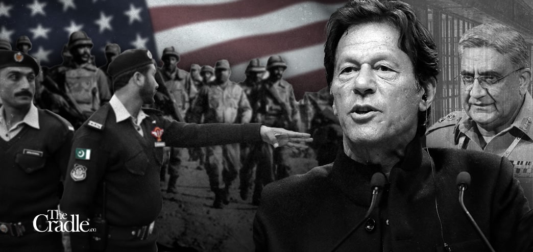 Imran Khan with an aggressive military looming over him. Photo Credit: The Cradlee
