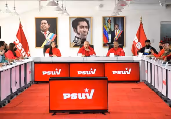 Diosdado Cabello speaks at a PSUV press conference. Photo: PSUV.