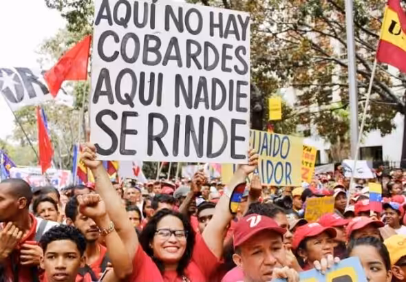 A protest in Venezuela defending national sovereignty against US and European blockade of the country. Photo: People's Dispatch.