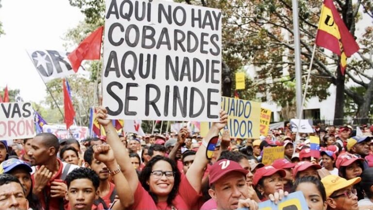 A protest in Venezuela defending national sovereignty against US and European blockade of the country. Photo: People's Dispatch.