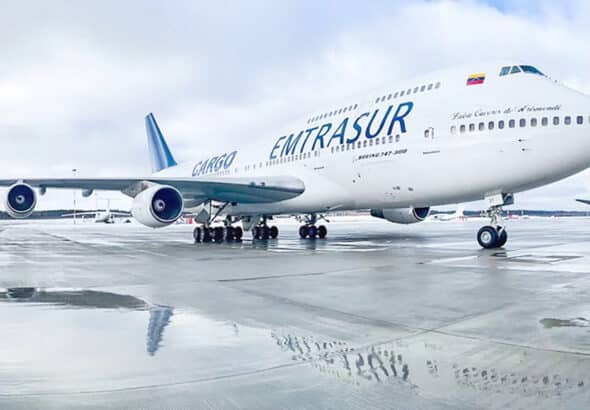 The Venezuelan EMTRASUR cargo Boeing 747-300 in Ezeiza airport (Argentina), June 6, 2022. File photo.
