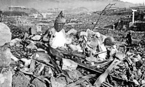 A bombed-out temple in Nagasaki. Photo: Dissident Voice.