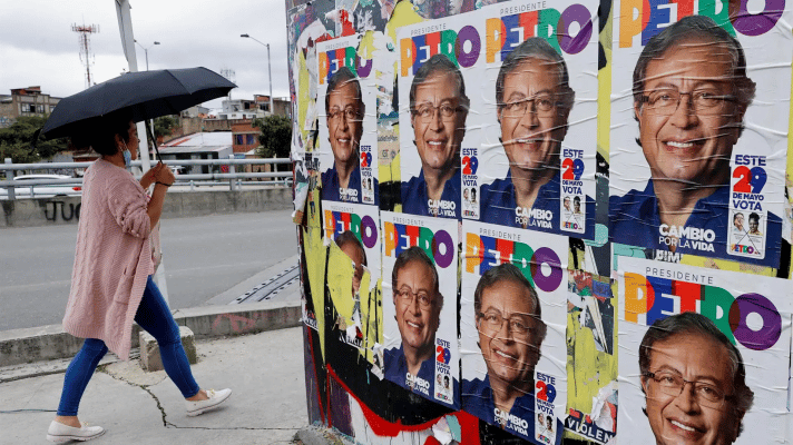 Election posters of Gustavo Petro, the new president of Colombia. Photo: Mauricio Dueñas Castañeda/EFE.
