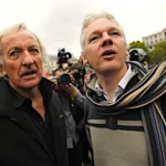 John Pilger, Australian journalist and Julian Assange, publisher of WikiLeaks. Photo: The Grayzone.