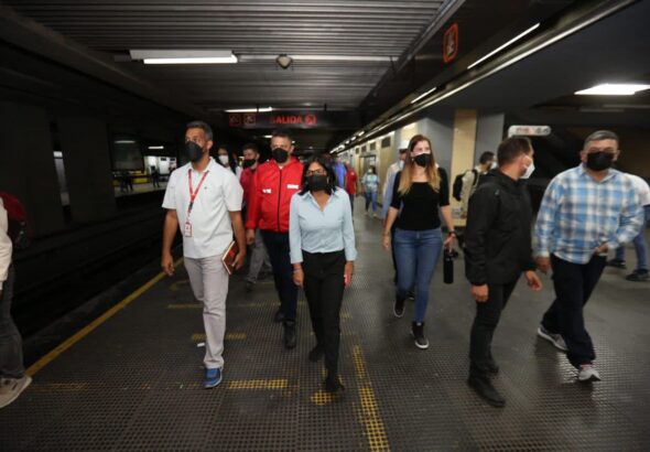 Vice President Delcy Rodríguez visits stations along Line 1 of the Caracas metro system.