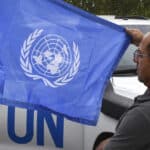 Members of the International Atomic Energy Agency (IAEA) mission prepare to visit the Zaporozhye nuclear power plant, September 1, 2022. © AP Photo/Andriy Andriyenko