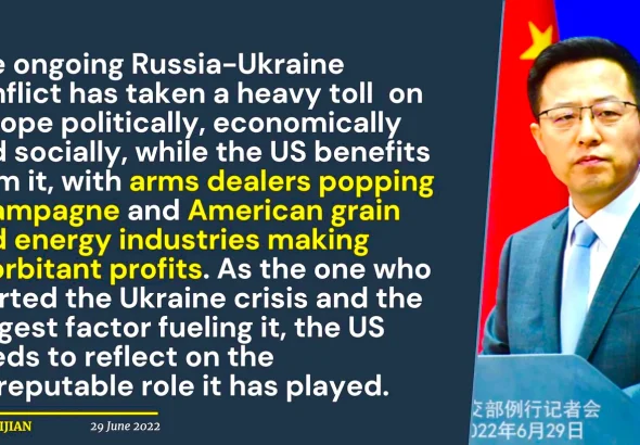 Photo of Zhao Lijian next to an statement from June 29, 2022. Photo: Chinese Ministry for Foreign Affairs.