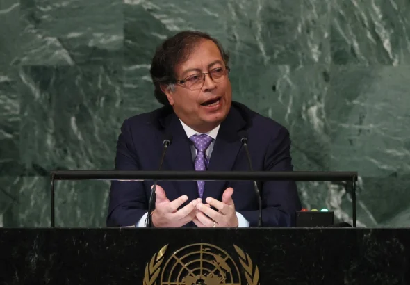 Colombia's President Gustavo Petro addresses the 77th Session of the United Nations General Assembly at U.N. Headquarters in New York City, U.S., September 20, 2022. Photo: Reuters/Brendan McDermid.