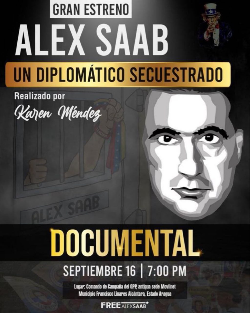 Poster of the documentary Alex Saab, A Kidnapped Diplomat. Photo: Alex Saab Foundation.