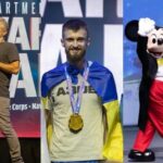US comedian Jon Stewart (left), Ukrainian neo-nazi Ihor Halushka (center), and a person in cartoon costume (right) at the US Department of Defense Warrior Games 2022 in Disney World, Florida, USA. Photo composition: The Grayzone.